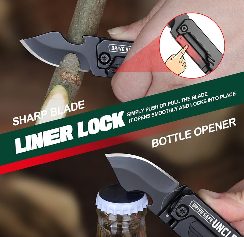 LAGERFEY Uncle Gifts - Gifts for Uncle, Keychain Multitool with 1.8inch Blade - Uncle's Gift from Niece, Uncles Christmas Birthday Gift - Small Knife for Every Day Carry, Portable Tool for Camping, Hiking - Image 5